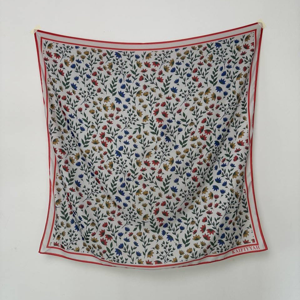 Scarf Printed 48" Flora White