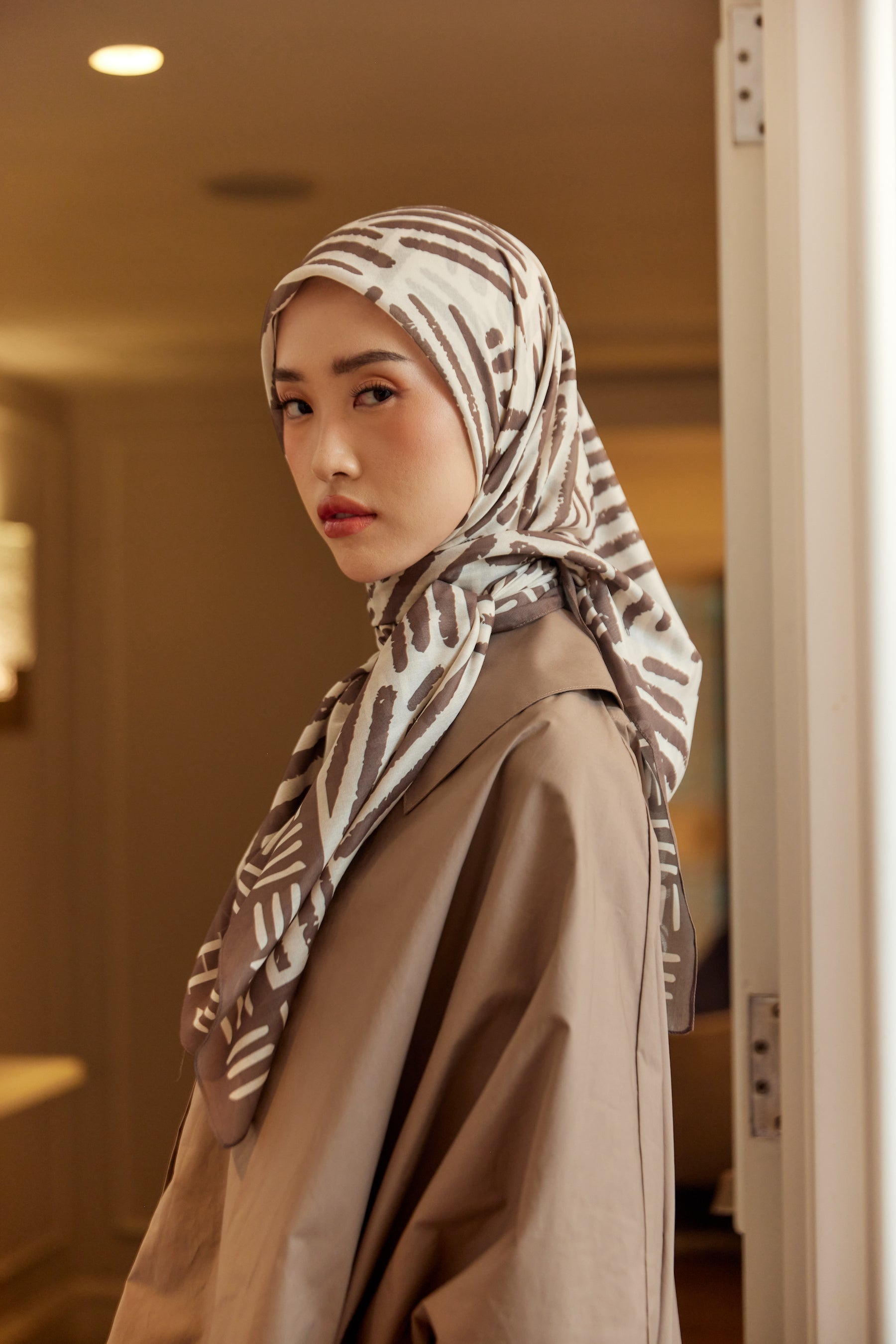 Scarf Printed 48" Abstract Brown