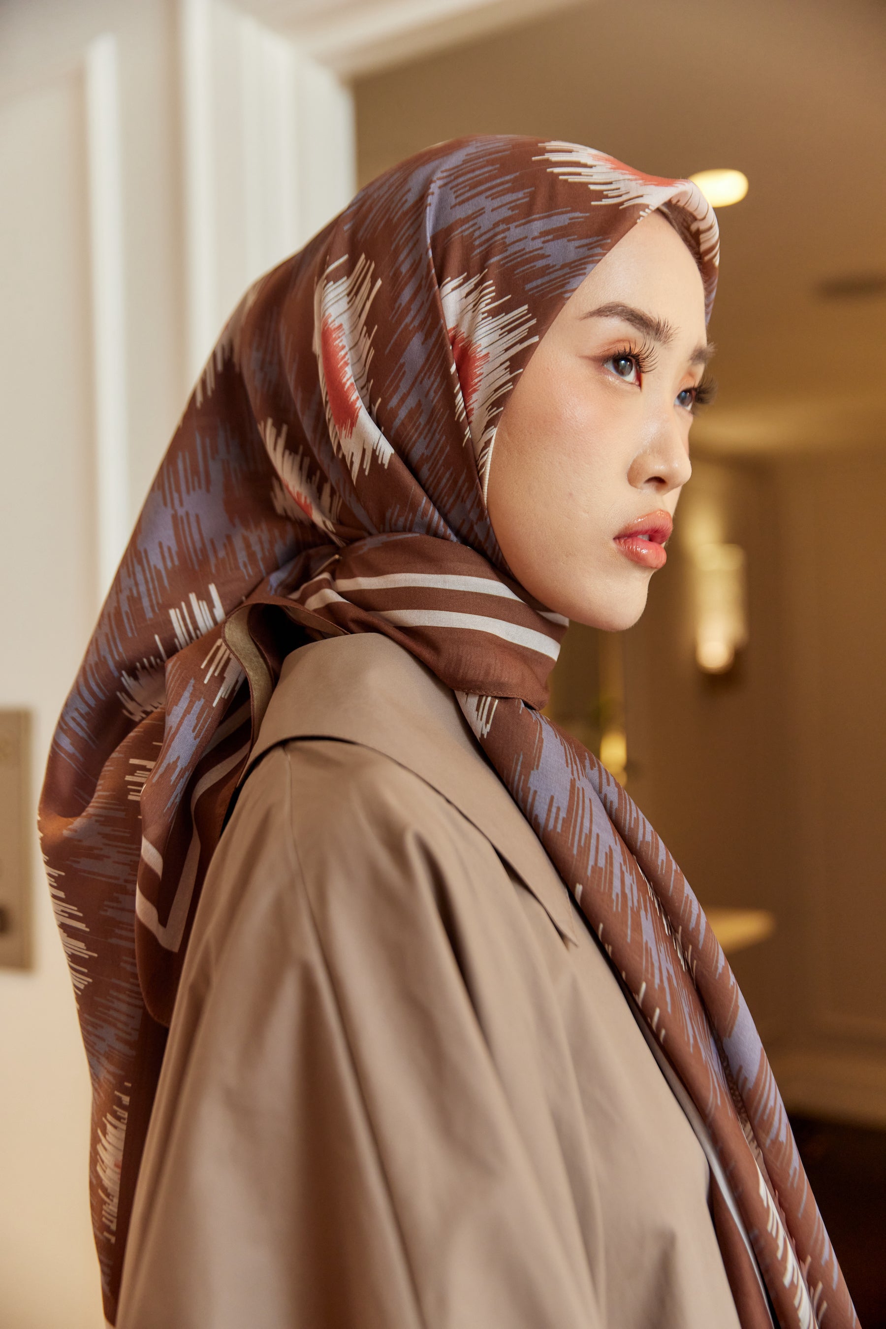 Scarf Printed 48" Ikat Brown
