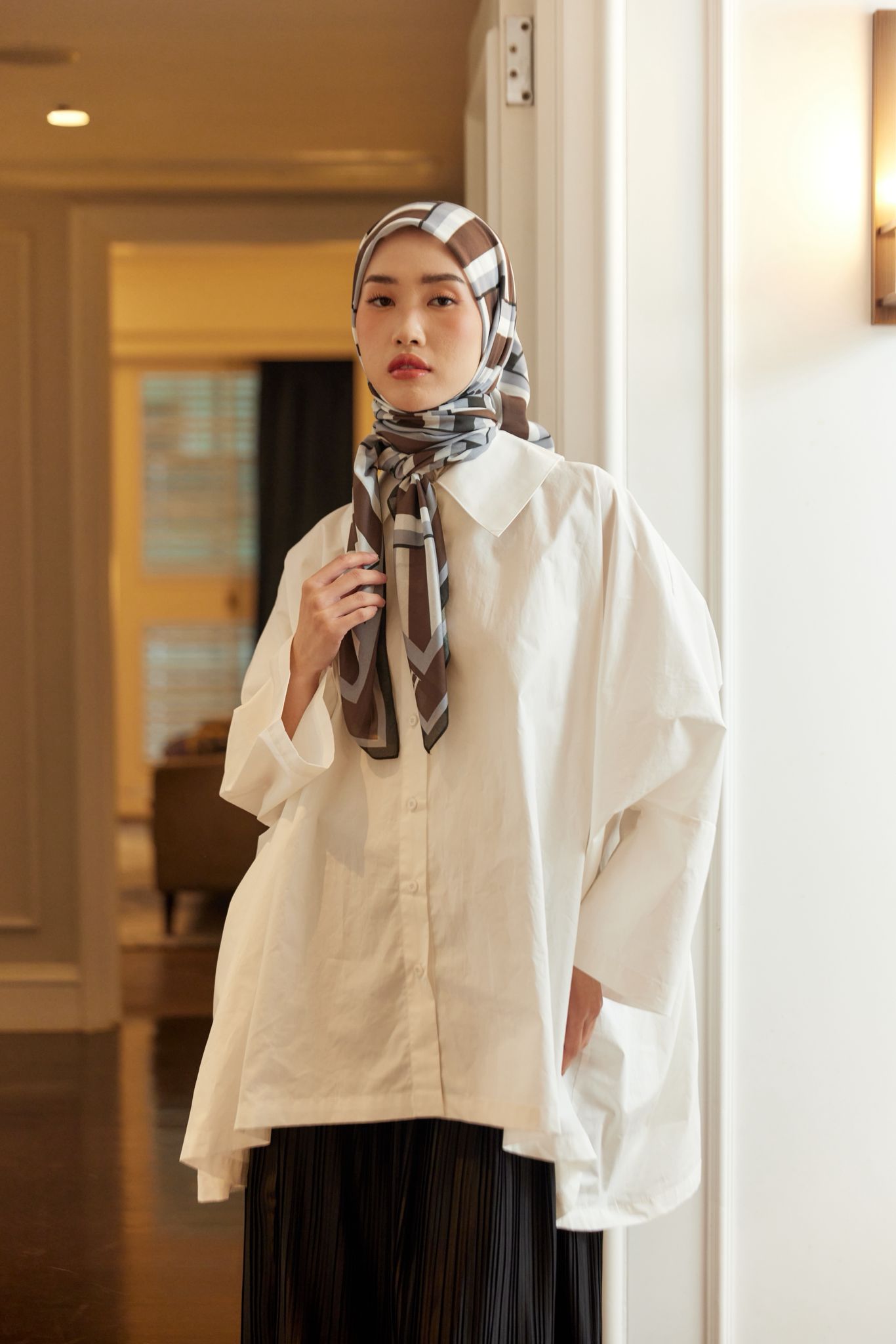 Scarf Printed 48" Weaves Brown