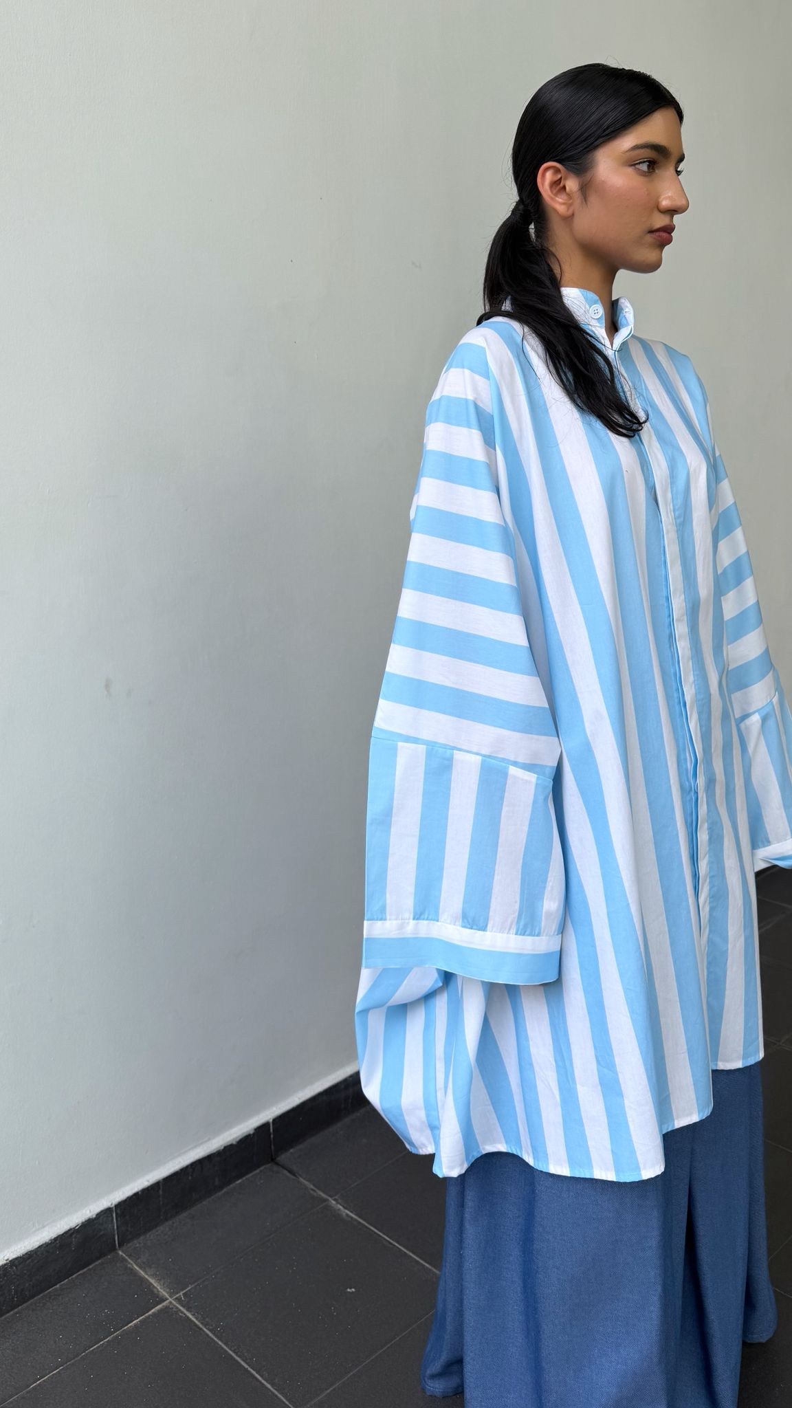 Top Mandarin Oversized Stripes